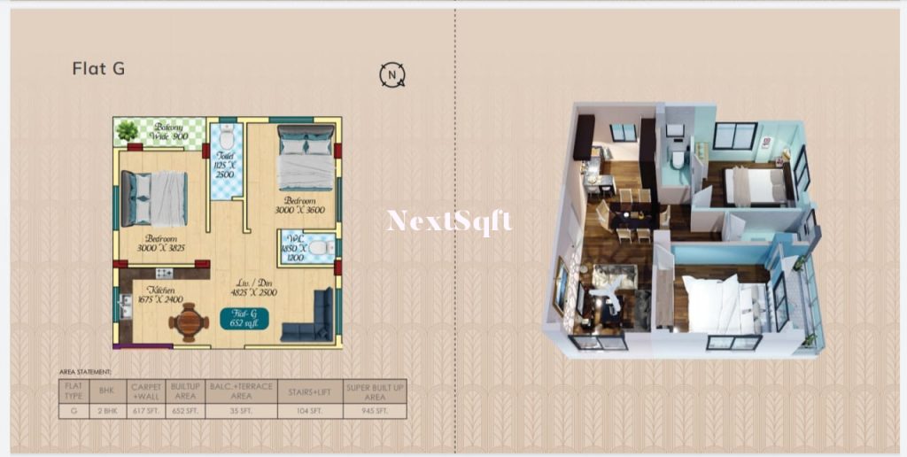 Basilica Nest Flat G 2BHk 617SQft Carpet