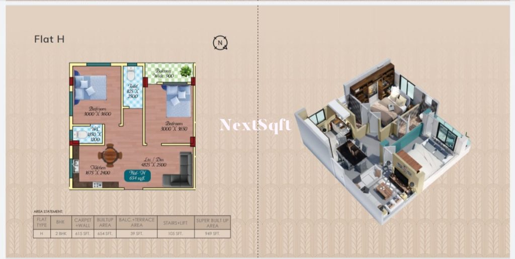 Basilica Nest Flat H 2BHk 615SQft Carpet